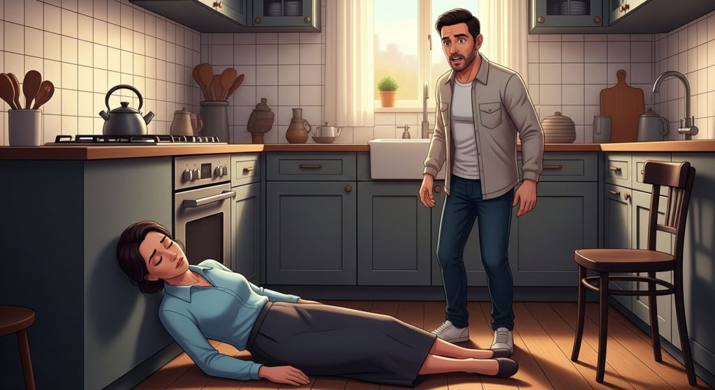 alt="والدة سامي تسقط على الأرض وتفقد الوعي"
