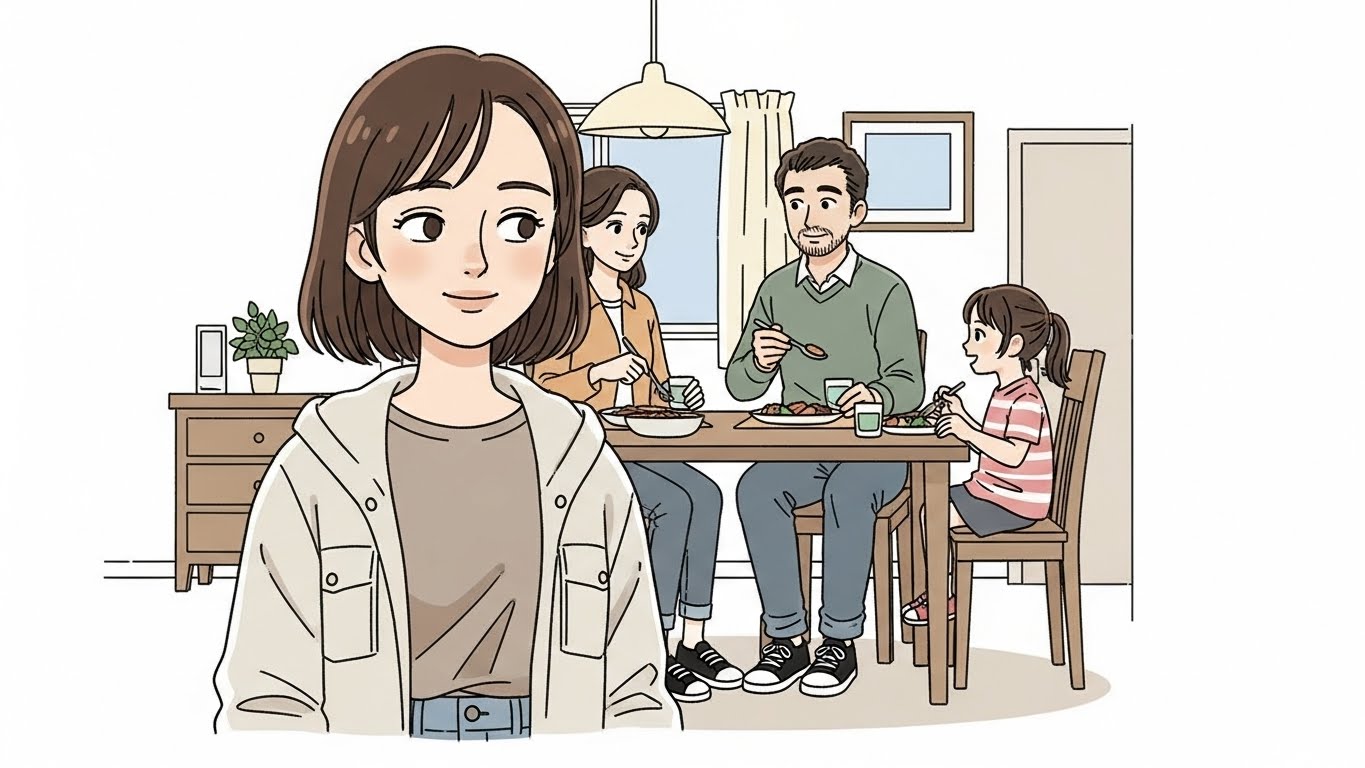 alt="عائلة لينا تجتمع لتناول العشاء"