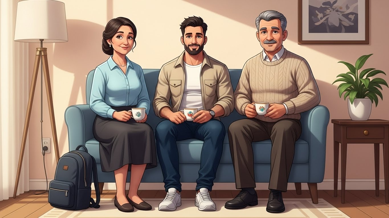 alt="العائلة تجلس معاً وتشرب الشاي"