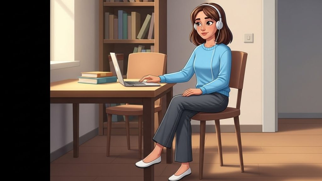 alt="آنا تتعلم الألمانية عبر الإنترنت بعد الظهر"