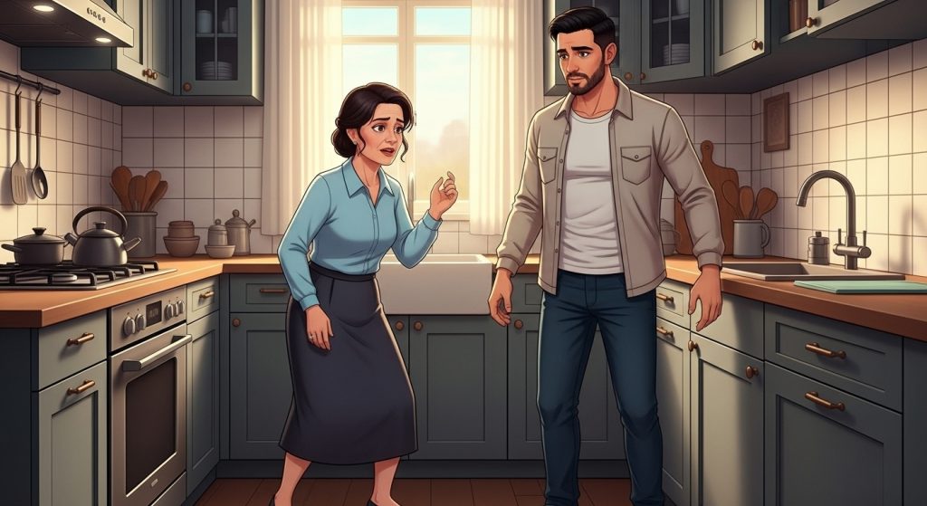 alt="والدة سامي تشعر بالدوار ويبدو عليها الشحوب"
